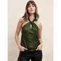 Silky Twist-Front Halter Blouse