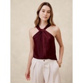 Silky Twist-Front Halter Blouse