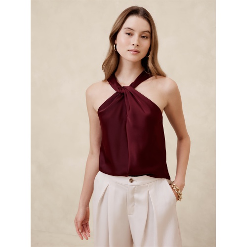 바나나리퍼블릭 Silky Twist-Front Halter Blouse