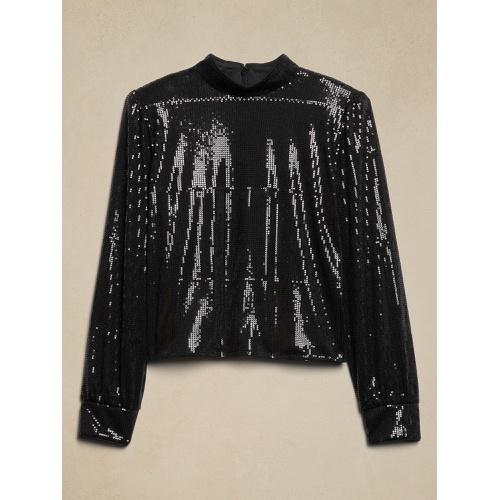 바나나리퍼블릭 Mock-Neck Sequin Top