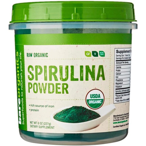  BareOrganics Marine Super Greens Powder USDA Organic, Gluten-Free, Vegan, Non-GMO, BPA-Free Kelp, Chlorella, Spirulina, 8oz