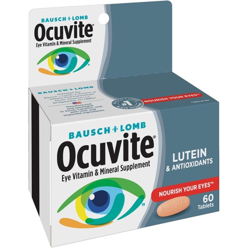  Bausch & Lomb Ocuvite Eye Vitamin & Mineral Supplement, Contains Zinc, Vitamins A, C, E, & Lutein, Pink, 60 Count