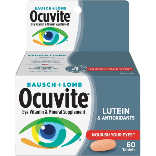  Bausch & Lomb Ocuvite Eye Vitamin & Mineral Supplement, Contains Zinc, Vitamins A, C, E, & Lutein, Pink, 60 Count