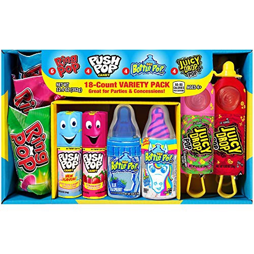  Bazooka Candy Brands Easter Variety Candy Box - 18 Count Lollipops w/ Assorted Flavors from Ring Pop, Push Pop, Baby Bottle Pop & Juicy Drop - Fun Easter Candy for Gifts