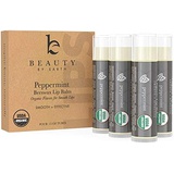 Beauty by Earth Organic Lip Balm Peppermint - 4 Pack of Natural Lip Balm, Lip Moisturizer, Lip Treatment for Dry Lips, Lip Care Gifts for Women or Men, Lip Repair, Organic Chapstick for Soft Lips,
