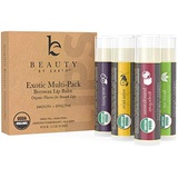 Beauty by Earth Organic Lip Balm Flavor Pack - 4 Tubes of Natural Lip Balm, Lip Moisturizer, Lip Treatment for Dry Lips, Lip Care Gifts for Women or Men, Lip Repair, Organic Chapstick for Soft Lip
