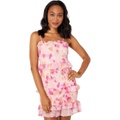 Bebe Printed Smocked Ruffle Mini Dress