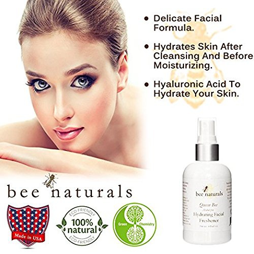  Hyaluronic Acid Hydrating Facial Freshener by Bee Naturals - Helps Erase Fine Lines & Wrinkles - Plumps Up & Provides Moisture to Face and Neck Skin - Alcohol-Free - Use as a Make-