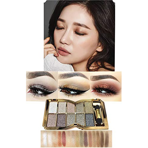  Bernecy Glitter Eyeshadow Palette,10 Colors Sparkle Shimmer Eye Shadow Highly Pigmented Long Lasting Makeup Set Gold (Type 5), Small