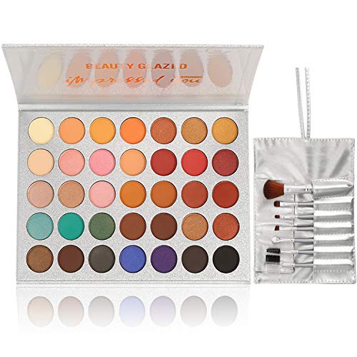  BestLand 35 Colors Eyeshadow Palette and Makeup Brushes Set, Matte Shimmer Eye Shadow Pallete Waterproof Powder Natural Pigmented Nude Naked Smokey Professional Cosmetic Set