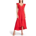 Betsey Johnson Novelty Textured Cotton Ruffle Sleeve High-Low Midi