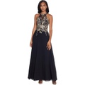 Betsy & Adam Long Embroidered Halter Chiffon Gown