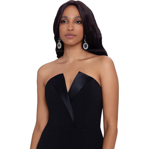  Betsy & Adam Long Strapless Tuxedo Column Dress