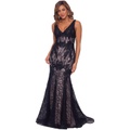 Betsy & Adam V-Neck Lace Gown wu002F Bead Applique