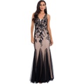 Betsy & Adam Long V-Neck Embroidered Gown