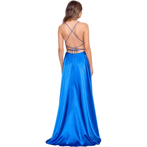  Betsy & Adam Satin Open Back Gown wu002F Wrap Skirt