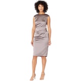 Betsy & Adam Cap Sleeve Stretch Satin Sheath