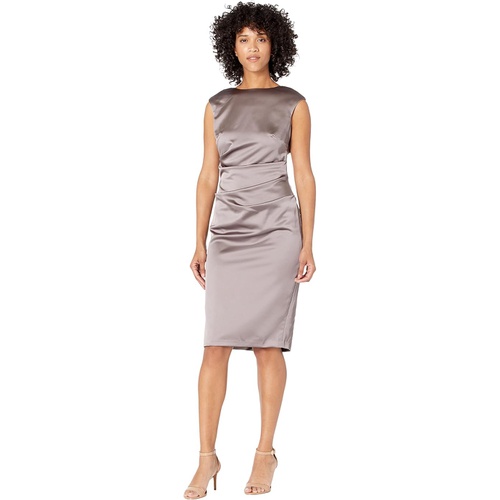  Betsy & Adam Cap Sleeve Stretch Satin Sheath