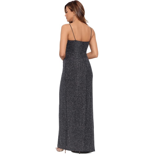  Betsy & Adam Long Cami Wrap Puff Glitter Gown