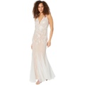 Betsy & Adam Long V-Neck Embroidered Gown