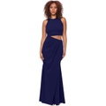 Betsy & Adam Crepe Halter Gown wu002F Side Cutout