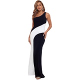 Betsy & Adam Long One Shoulder Crepe Color-Block