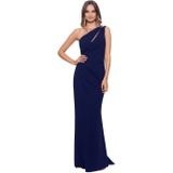 Betsy & Adam One Shoulder Cutout Crepe Gown