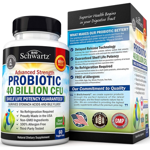  BioSchwartz Probiotic 40 Billion CFU - Probiotics for Women and Men with Prebiotics, Lactobacillus Acidophilus, Astragalus for Gut Health, Digestive Relief - Shelf Stable Supplement, Non-GMO,