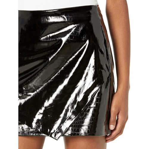  Blank NYC Faux Black Leather Crocodile Wrap Mini Skirt