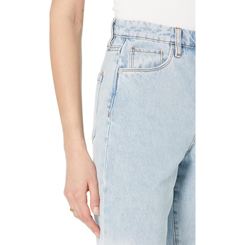  Blank NYC Baxter Straight Bleached Leg Five-Pocket Jeans in Blueu002FWhite