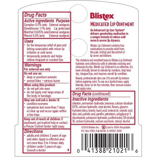  Blistex Medicated Lip Ointment for Dryness and Cold Sores, 0.21oz - PACK OF 2