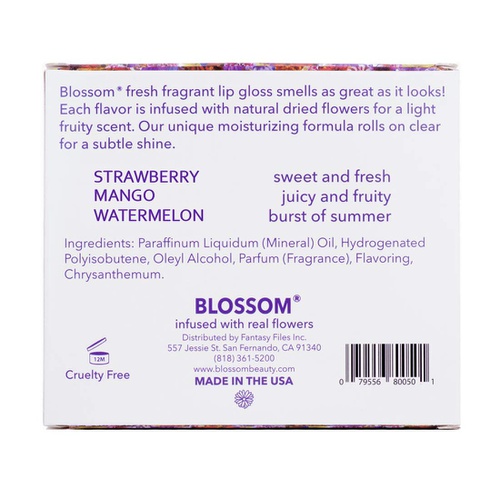  Blossom Beauty Blossom Roll-On LIP GLOSS Set Strawberry/Mango/Watermelon