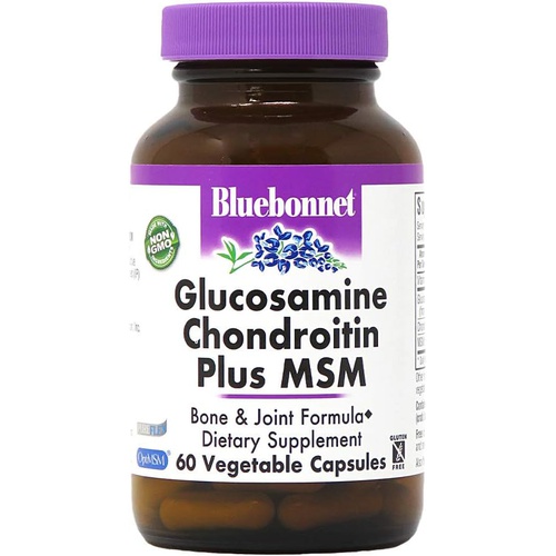  Bluebonnet Nutrition Glucosamine Chondroitin Plus MSM, Glucosamine, Chondroitin Sulfate, Vitamin C & OptiMSM, Bone & Joint Health, Non GMO, Gluten Free, Soy Free, Milk Free, 60 Veg