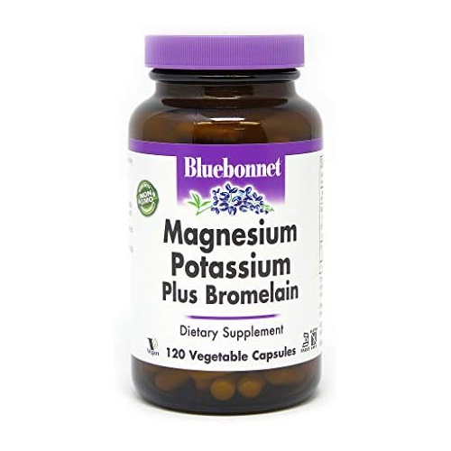  BlueBonnet Magnesium Potassium Plus Bromelain Vegetarian Capsules, White, Unflavored, 120 Count