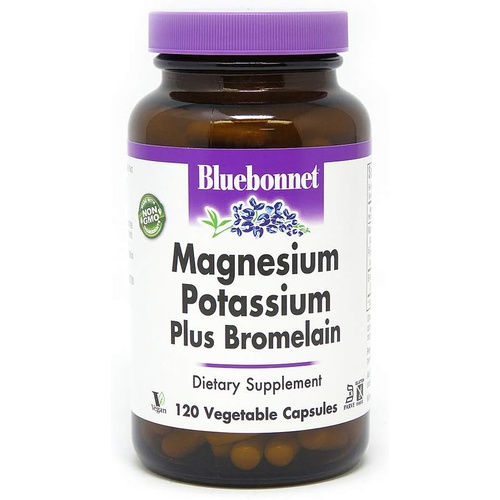 BlueBonnet Magnesium Potassium Plus Bromelain Vegetarian Capsules, White, Unflavored, 120 Count