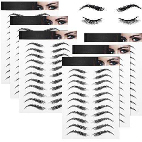  Blulu 6 Sheets 4D Hair-Like Waterproof Eyebrow Tattoos Stickers Eyebrow Transfers Stickers Grooming Shaping Eyebrow Sticker in Arch Style for Women and Girls, 66 Pairs (High Arch Eyebrow