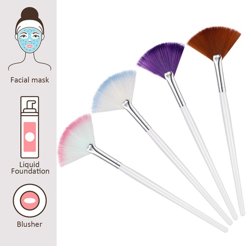  Boao 16 Pieces Fan Mask Brush Fan Applicator Long Handle Makeup Brush Facial Brushes Cosmetic Tools, 4 Colors