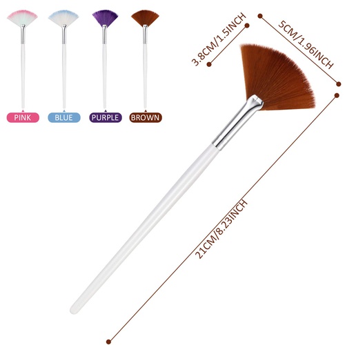  Boao 12 Pieces Fan Mask Brush Fan Applicator Long Handle Makeup Brush Facial Brushes Cosmetic Tools for Makeup, 4 Colors