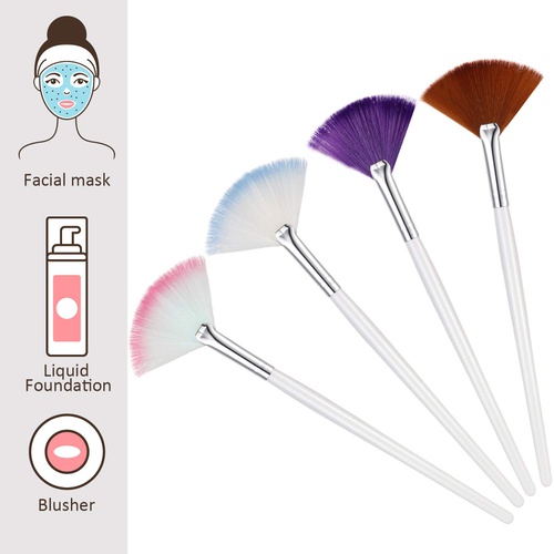  Boao 12 Pieces Fan Mask Brush Fan Applicator Long Handle Makeup Brush Facial Brushes Cosmetic Tools for Makeup, 4 Colors