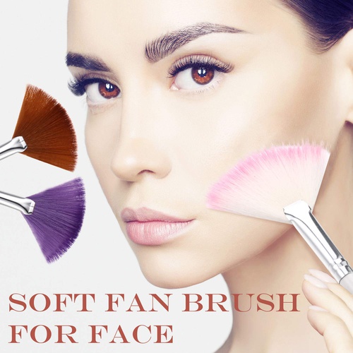  Boao 12 Pieces Fan Mask Brush Fan Applicator Long Handle Makeup Brush Facial Brushes Cosmetic Tools for Makeup, 4 Colors