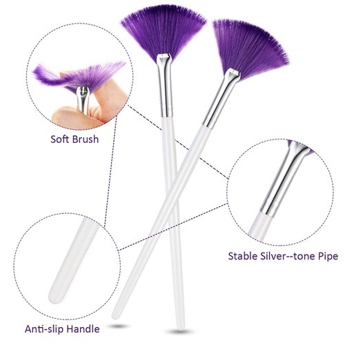  Boao 12 Pieces Fan Mask Brush Fan Applicator Long Handle Makeup Brush Facial Brushes Cosmetic Tools for Makeup, 4 Colors