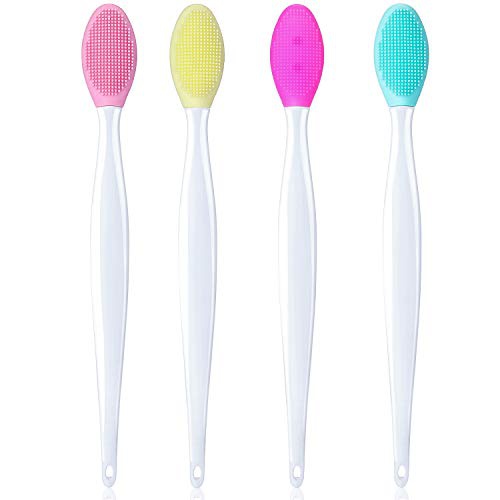  Boao 4 Pieces Silicone Exfoliating Lip Brush Tool Double-sided Soft Lip Brush for Smoother and Fuller Lip Appearance (Rose Red, Yellow, Mint Green, Pink)