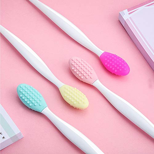  Boao 4 Pieces Silicone Exfoliating Lip Brush Tool Double-sided Soft Lip Brush for Smoother and Fuller Lip Appearance (Rose Red, Yellow, Mint Green, Pink)