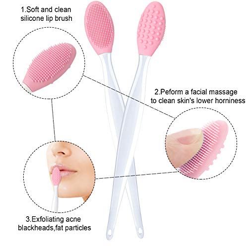  Boao 4 Pieces Silicone Exfoliating Lip Brush Tool Double-sided Soft Lip Brush for Smoother and Fuller Lip Appearance (Rose Red, Yellow, Mint Green, Pink)