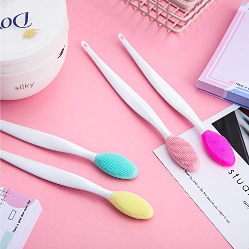  Boao 4 Pieces Silicone Exfoliating Lip Brush Tool Double-sided Soft Lip Brush for Smoother and Fuller Lip Appearance (Rose Red, Yellow, Mint Green, Pink)