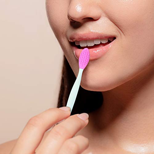  Boao 4 Pieces Silicone Exfoliating Lip Brush Tool Double-sided Soft Lip Brush for Smoother and Fuller Lip Appearance (Rose Red, Yellow, Mint Green, Pink)