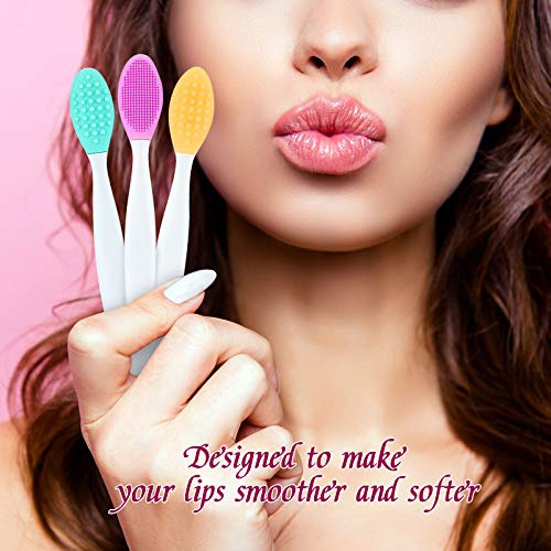  Boao 4 Pieces Silicone Exfoliating Lip Brush Tool Double-sided Soft Lip Brush for Smoother and Fuller Lip Appearance (Rose Red, Yellow, Mint Green, Pink)