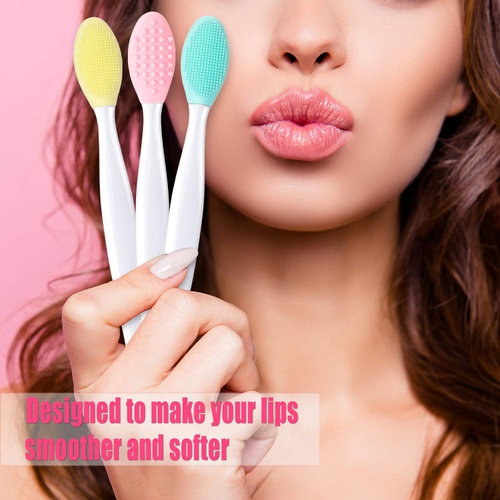  Boao 4 Pieces Silicone Exfoliating Lip Brush Tool Double-sided Soft Lip Brush for Smoother and Fuller Lip Appearance (Rose Red, Yellow, Mint Green, Pink)