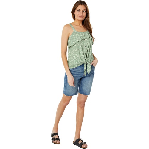  Bobeau Front Tie Ruffle Button Tank