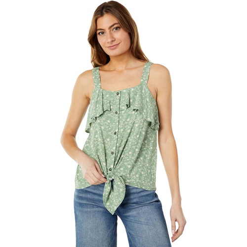  Bobeau Front Tie Ruffle Button Tank